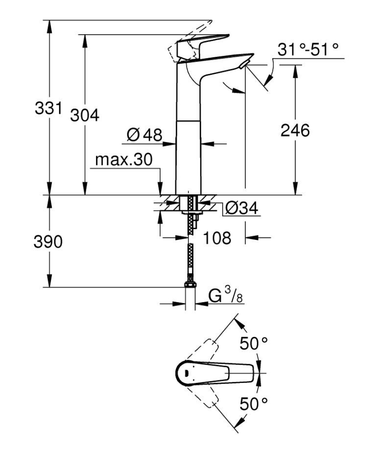 GROHE Bauedge 23761001 | Basin Mixer - Image 6