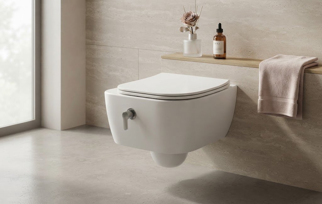 Tornado Flush Wall-Hang Toilet White with Built-In Muslim Shower – PT-MHT-915-W - Image 2