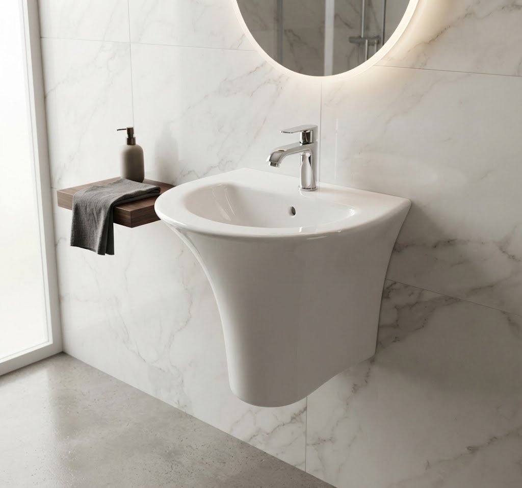 White Wall Hung Basin HD141-WH-B-W - Image 2