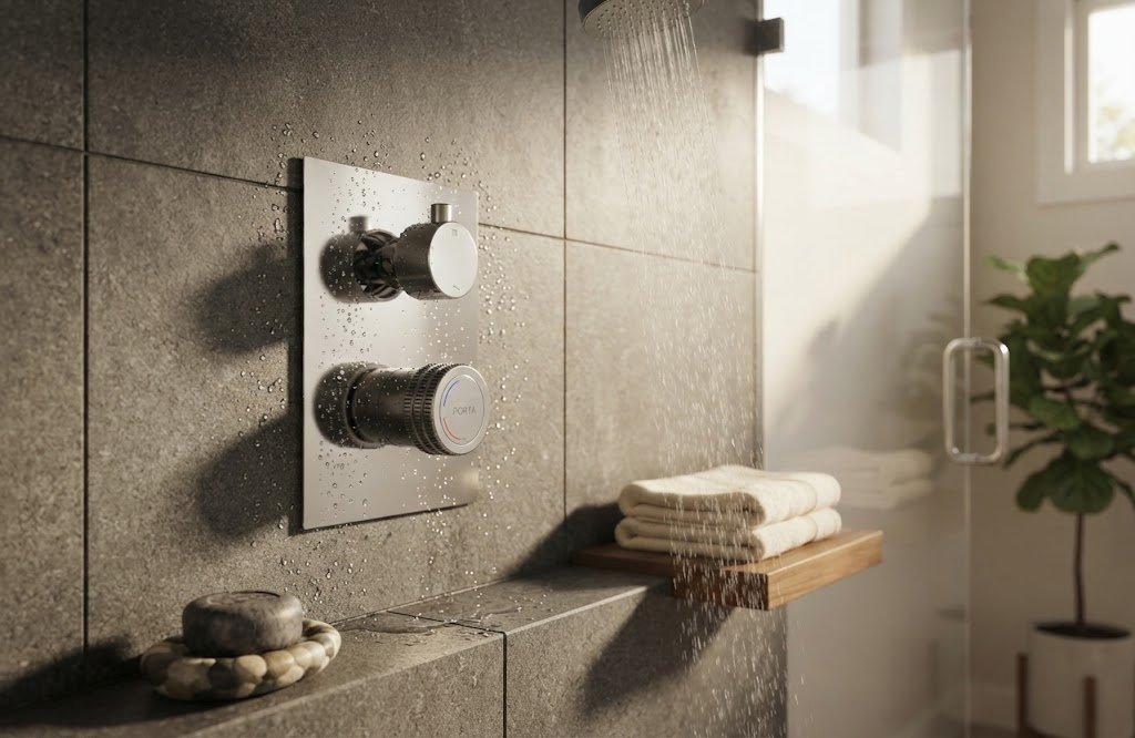 PORTA Concealed Bath/Shower Mixer & Diverter Valve with Rectangular Plate - Image 2