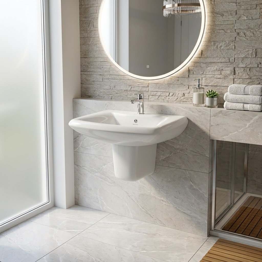MARACHI MC-053D Wall Hung Washbasin with Half Pedestal - Image 2