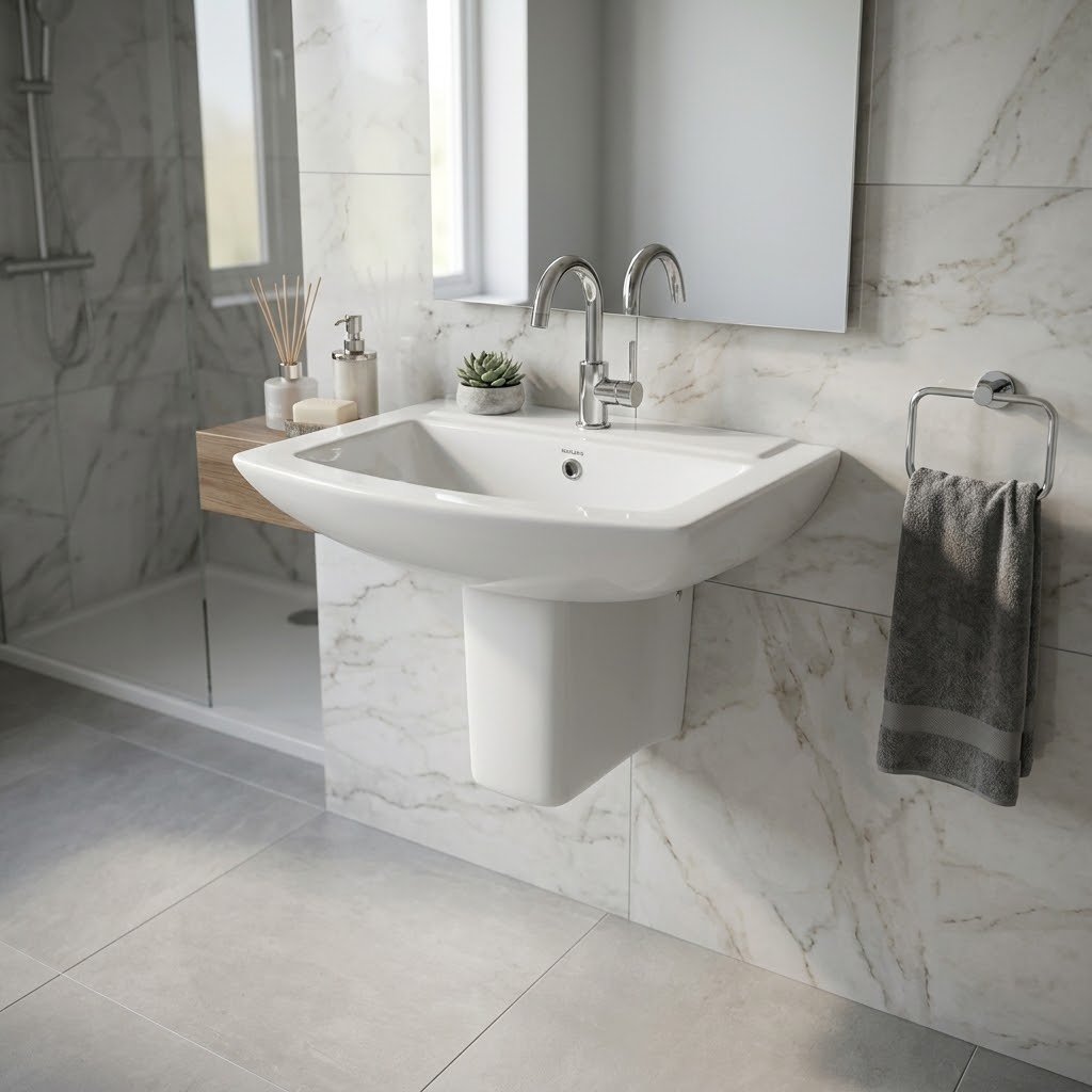 MARACHI MC 2035D Wall Hung Washbasin with Half Pedestal - Image 2