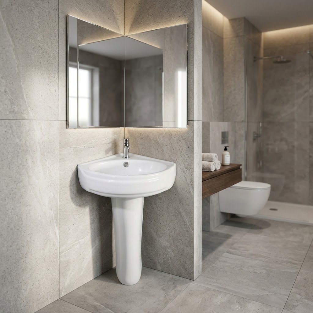 MARACHI MC-617 Corner Washbasin with Pedestal - Image 2